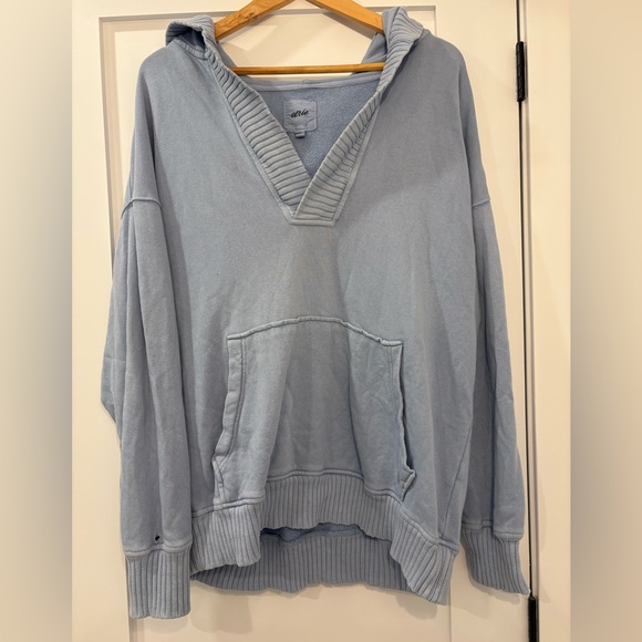 AERIE - Down-To-Earth Henley Hoodie - Light Blue - Picture 3 of 7